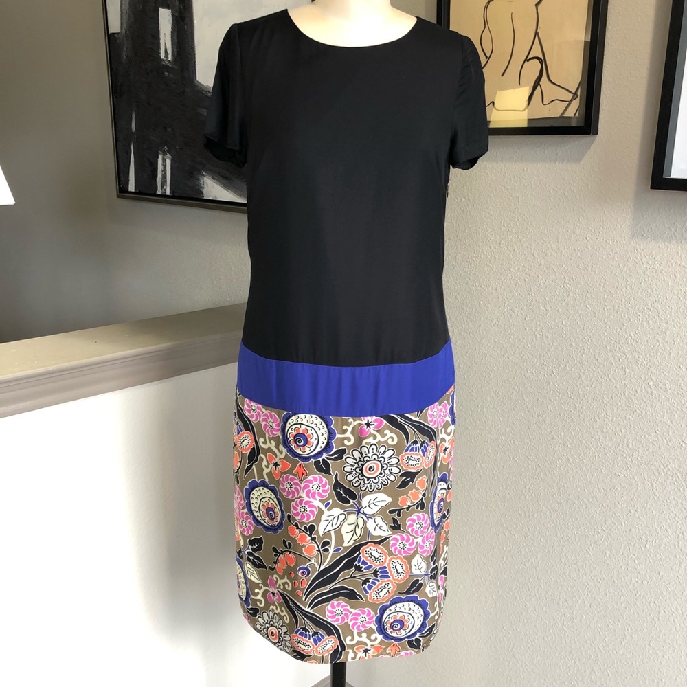 BODEN short sleeve color block silk blend drop waist sheath dress | 4L